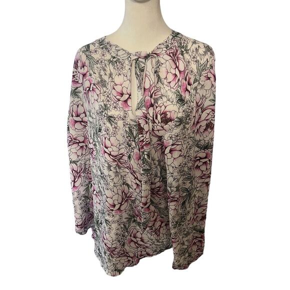 Torrid Womens Plus Size White Pink Floral Georgette Bow Tie Blouse, Size 1 (1X) - Picture 1 of 9